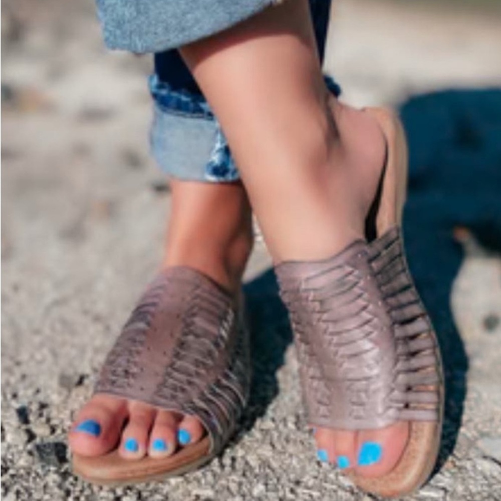 Bed Stu Gray Sandals with Woven Design